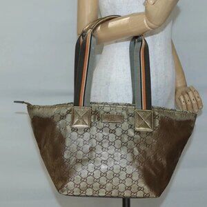 GUCCI GG Canvas GG Crystal Tote Bag Coated Canvas Gold 131230 Auth 140471